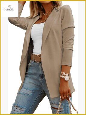 Long Sleeve Knit Blazer for Work Office Casual Stretch Fit Open Front